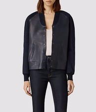 All Saints Ink Indigo Winsor Leather Bomber Biker Jacket Uk 10 Euro 38 Us 6 Bnwt