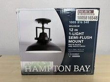 Hampton Bay Wilhelm 12 in. 1-Light Black Semi-Flush Mount DC-C4927-12 BK NEW