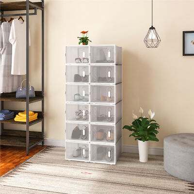 Schuhboxen 12x stapelbar box Transparent Schuhbox mit Tür Schuhkarton Kunststoff