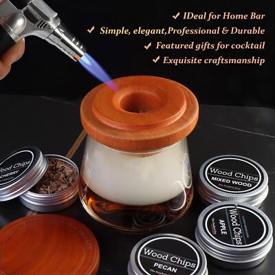 Cocktail Smoker Kit with Torch-Wood Chips for Infused Drink Bourbon Whiskey-BNIB