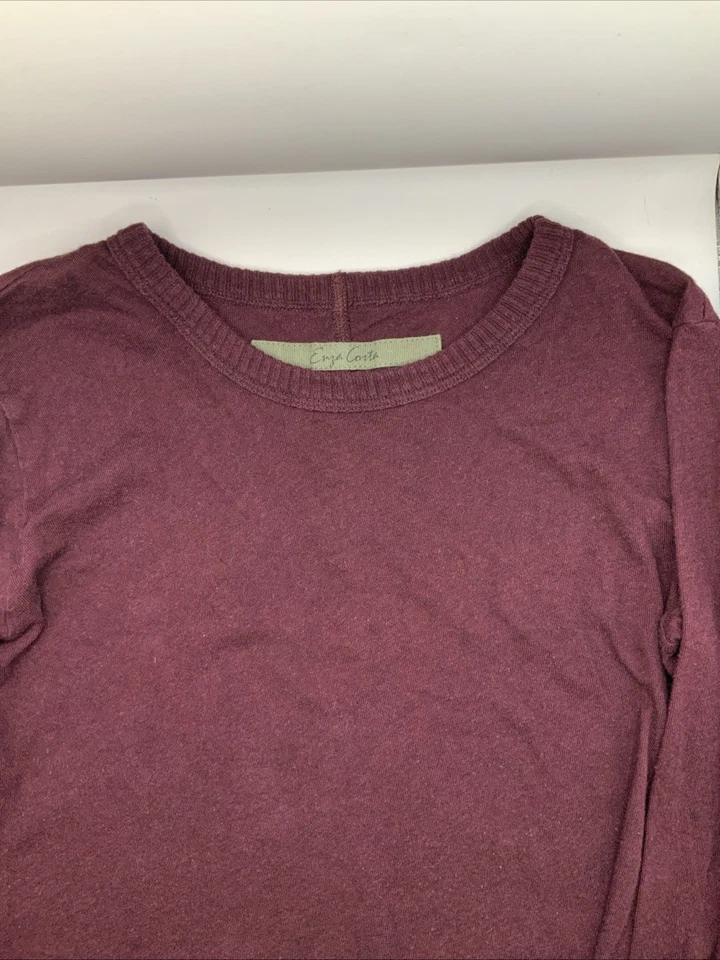 ENZA COSTA Cashmere Easy Cuffed Crew Long Sleeve Top Womens Medium Maroon Tee - Image 2 of 4