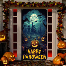 Happy Halloween Door Cover Scary Pumpkin Castle Door Banner for Outdoor Indoor H