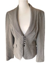 Classiques Entier Gray Striped Blazer Sz 8 Classic Tailored Unique Buttons
