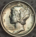 1920 p Mercury Dime SILVER fsb fb gem unc luster Fully Split Bands FULL BAND bu