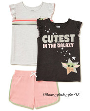 Baby Yoda Girls T-Shirt Shorts 3 Piece Set Size 4 6 8 12 Star Wars Mandalorian