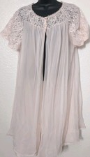 VINTAGE FORMFIT ROGERS PINK CHIFFON  LACE Babydoll ROBE Medium