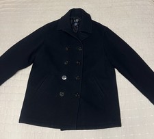 Gap Men's Black Pea Coat Button Accents Lined Heavyweight Pockets Medium