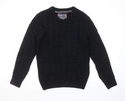 Paraffin Herrenpullover schwarz Medium Zopfmuster Rundhalsausschnitt