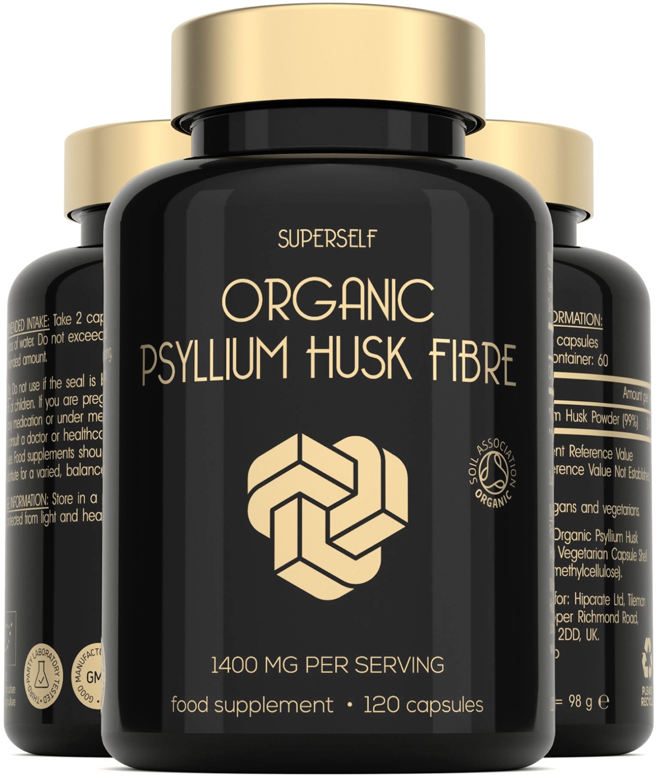 Organic ​Psyllium Husk 1400mg - 120 Capsules - Prebiotic Fibre Supplement