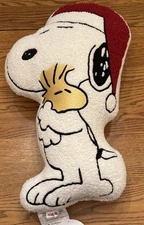 NWT Peanuts SNOOPY HUGGING WOODSTOCK Sherpa Pillow Santa Hat Christmas Holiday