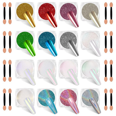 16 Jars Chrome Nail Powder Nail Art Glitter Decoration Metallic Mirror Effect Ho