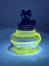 Antique Vaseline Manganese Glass VAPO Cresolene Kerosene Oil Lamp Base UV Glows