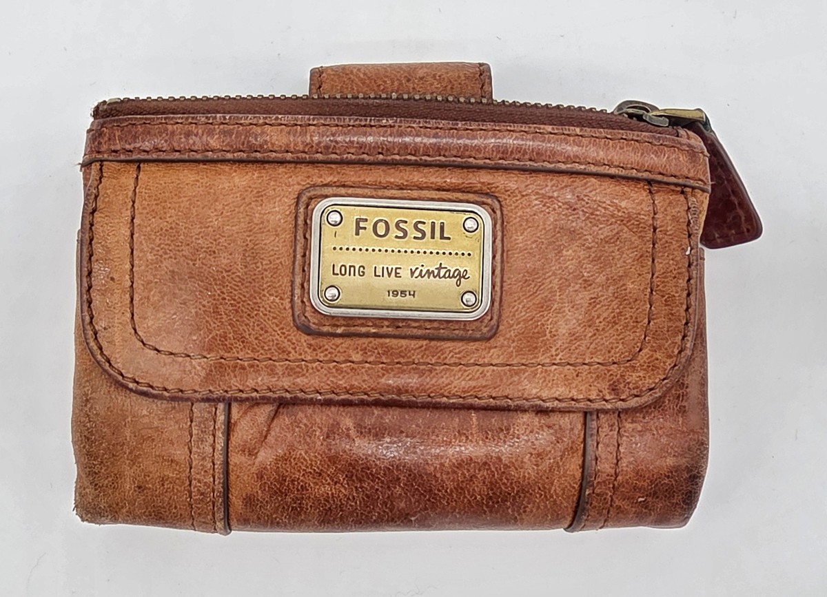 Fossil Long Live Vintage Brown Leather Small Trifold Wallet ID