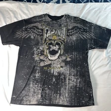 Tapout MMA Shirt Men’s XL Signature Series Skeleton Skull Wings Y2K AOP Black