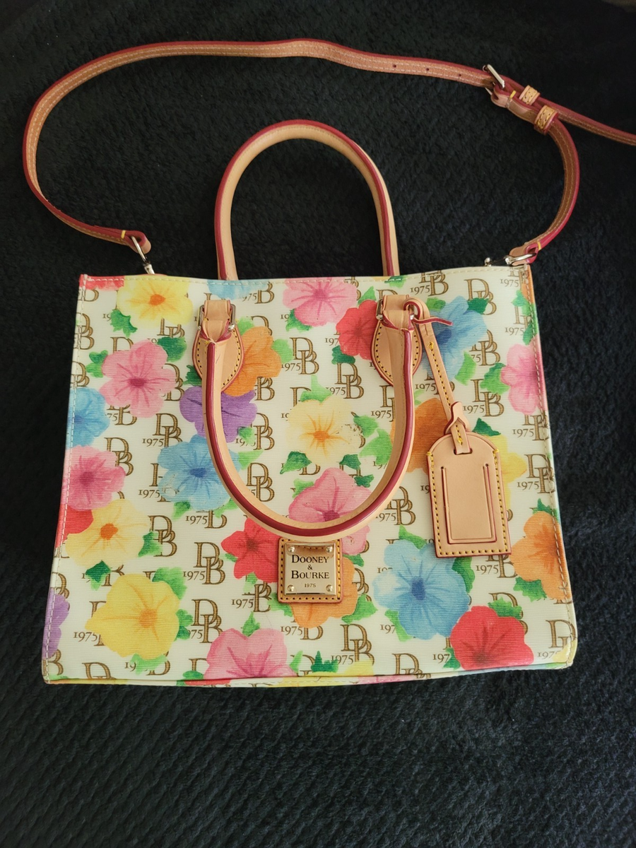 Dooney & Bourke 1975 Leather Trim Floral (Hibiscus/Pansy) Handbag