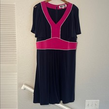 Vintage Vicky Tiel Colorblock Dress Navy Blue Pink Split Sleeve Midi Size 1X