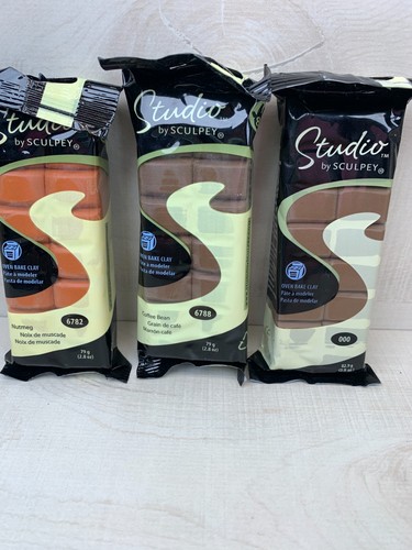 Lot of 3 Studio by Sculpey Oven Baked Clay Brown Nutmeg 6782 Coffee Bean 6788 - Picture 2 of 3