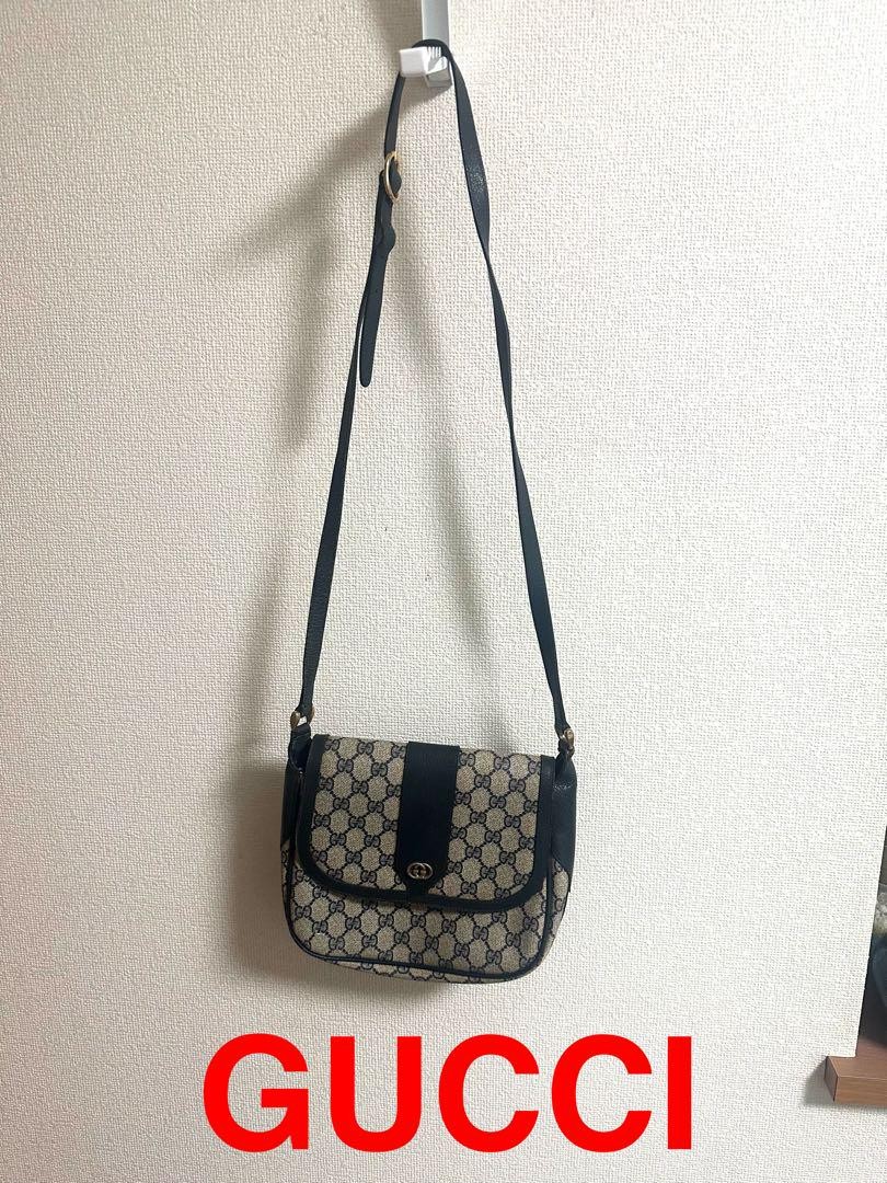 Gucci GG Canvas Leather Shoulder Bag with Gold Logo 8.7x10.2 Inches Pre-Owned