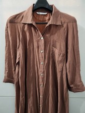 Zara Dress Womens S Maxi Button Up Shirt Collar Lyocell Sheer Flowy Lagenlook