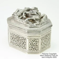 Burmese Silver Repousse & Pierced Covered Box, Figures & Horse, 19/20th Century