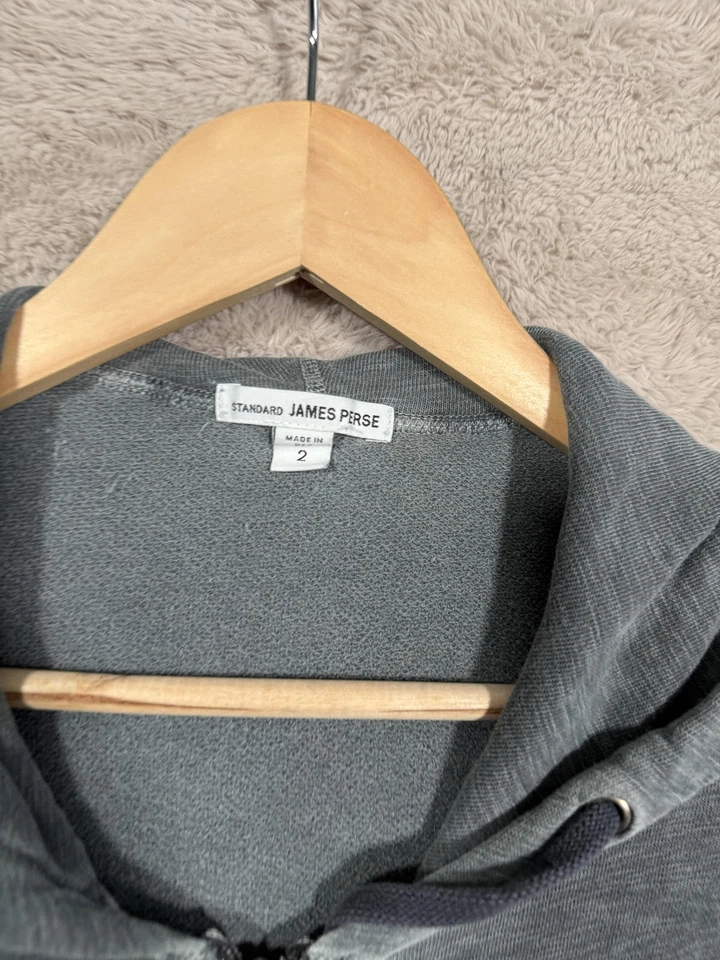 James Perse Sudadera con Capucha Mujer Gris Medio Cremallera Completa Prenda Teñida Algodón Hecha en EE. UU. Foto 2 de 4