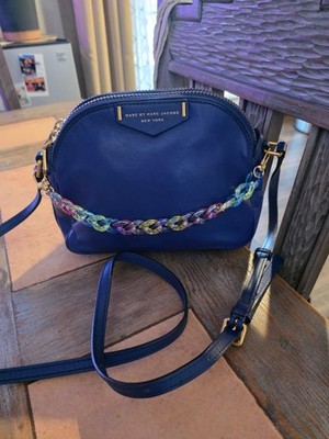Marc Jacobs Playback Leather Dome Crossbody Bag Clutch Blue New