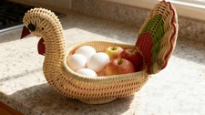 Imitation Rattan Wicker Rooster Chicken Basket Vegetable Fruit Egg Basket Holder