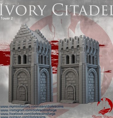 3D Printed Dark Realms Arkenfel's Ivory Citadel Tower  (32mm Scale) [PTO$]
