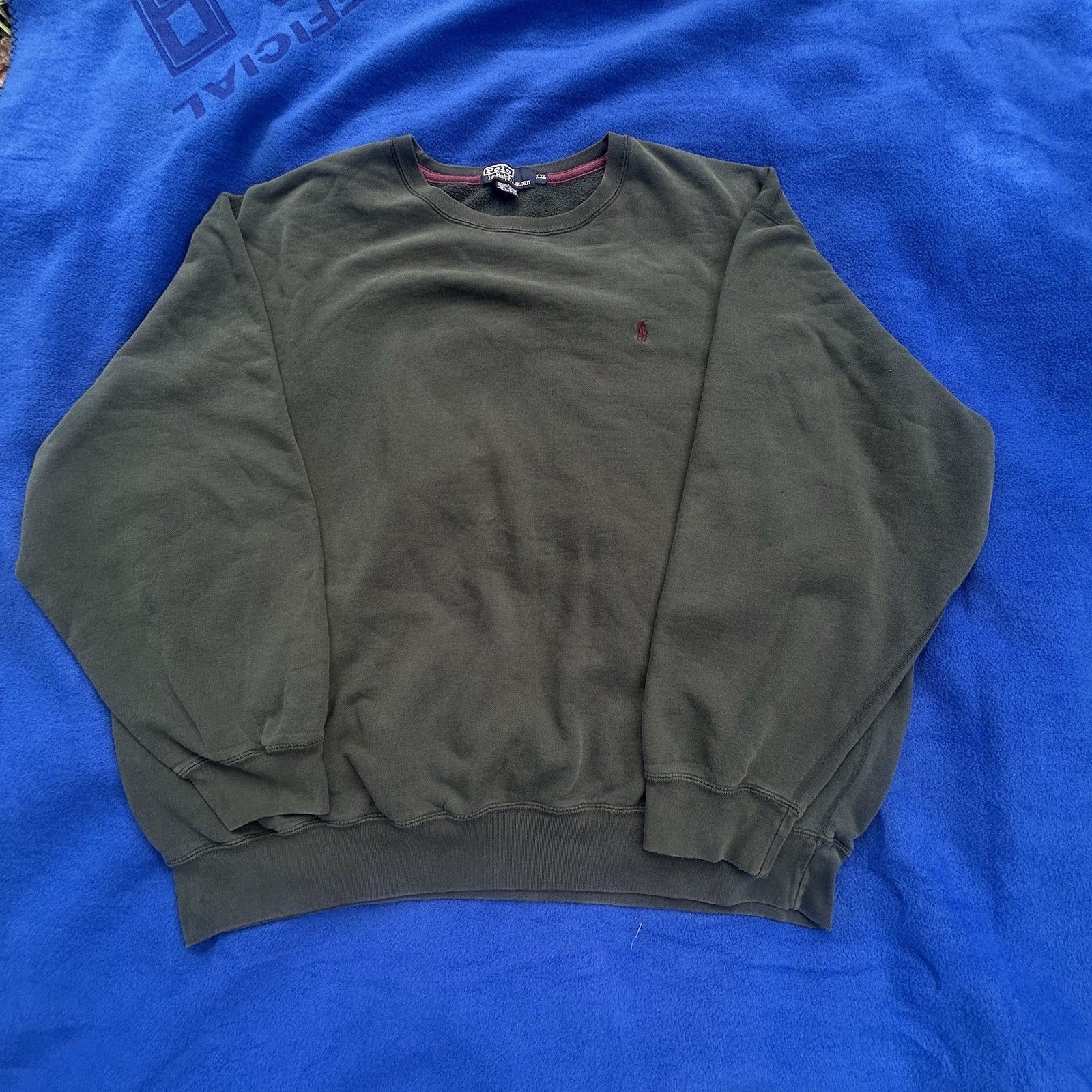 Felpa girocollo vintage Polo Ralph Lauren verde scuro rosso sbiadito pony 2XL