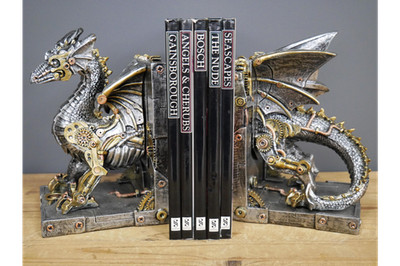 Paar Steampunk Retro Drachen Buchstützen Buchstützen Silber & Gold Ornamente Geschenke