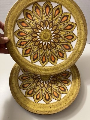 Vintage National Home Products MCM Artisan Ware Melamine Floral 10  Plates Rare