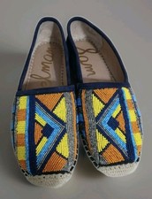 Sam Edelman MARIS Suede Espadrille Loafers Sz 10.5 Tribal Navy Blue Beaded