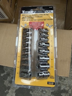 Titan 16160 17pc 3/8'' and 1/4'' Dr External Torx Socket & Torx Bit Set SHIPS FREE