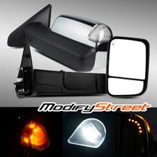 Fit 09-18 Ram Remote Controlled Power Folded Chrome Towing Mirrors/Clear Signal