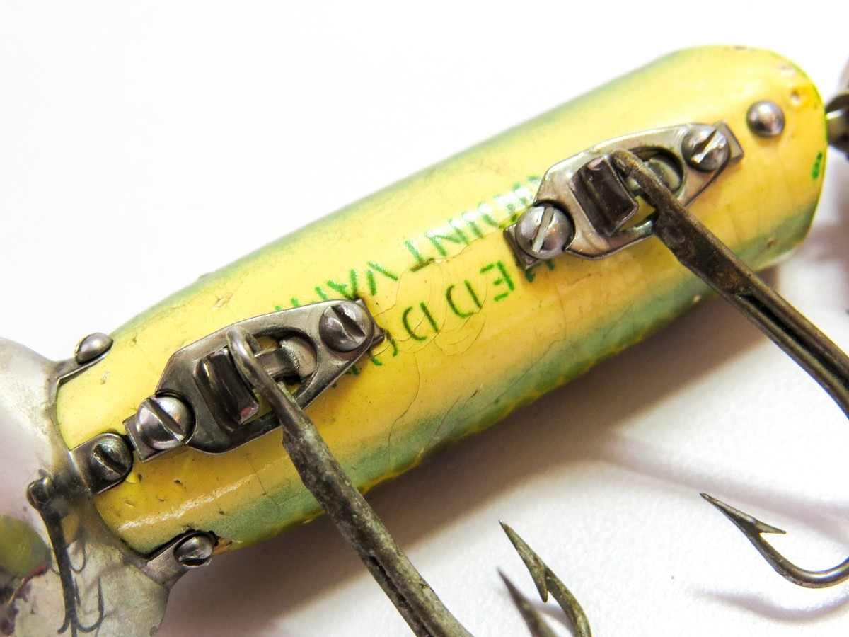 Heddon Joint Vamp Glass Eye Wood Vintage Lure, Two Piece Hardware