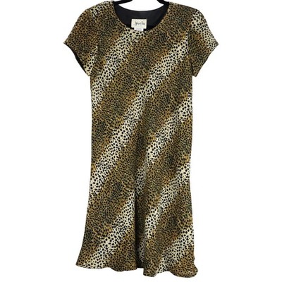 Vintage 90s Jeffrey & Dara Leopard Dress Animal Print Cheetah Short Sleeves sz 8