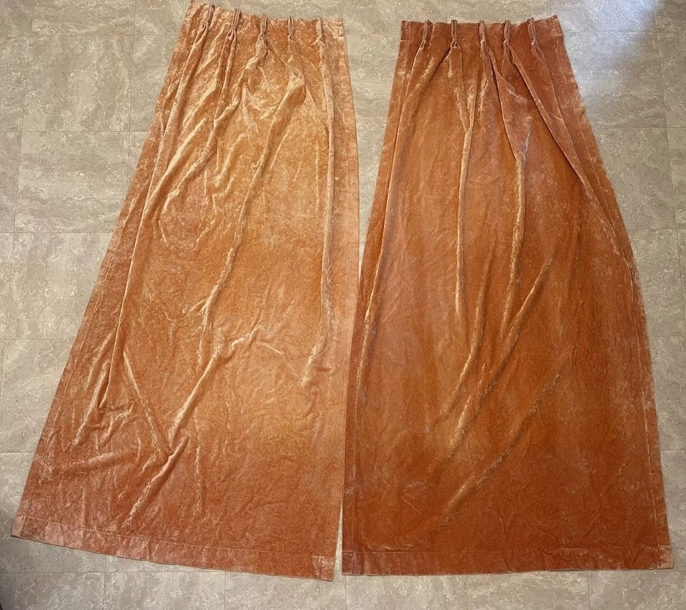 "Cortinas de terciopelo naranja vintage años 70 2 paneles cortinas trituradas 50x84""" Foto 2 de 4