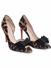 Betsey Johnson Prince-P Leopard Bow Pumps 7.5 Red Metallic Heels D  Orsay