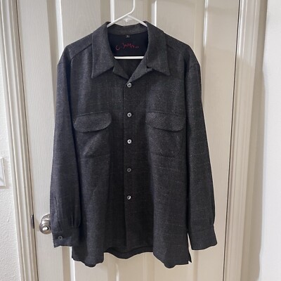 C. Joseph NY Wool Gray Plaid Windowpane Button Up Shirt Jacket USA Men s Size L