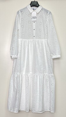 ZARA CUTWORK EMBROIDERY MIDI DRESS WHITE SS24 SIZES XS-XL