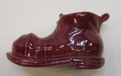 Vintage 1960's 3x4x6 Burgundy Maroon Old 11 oz Ceramic Pottery Shoe Boot Planter