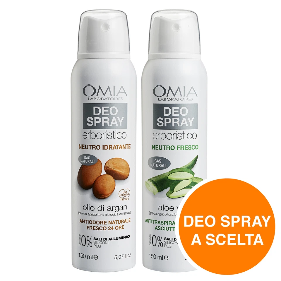 Omia Deo Spray Erboristico Deodorante Aloe Vera Olio di Argan Naturale a Scelta