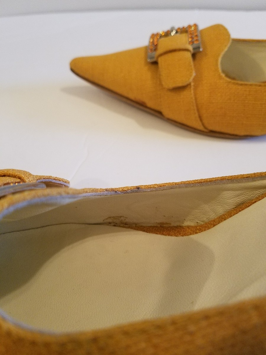 Sandales Mules En Lin Jaune Nora Haron - Pointure 40 (US 10), Talon Bas, Fabriqué En Italie - Neuf Avec étiquettes