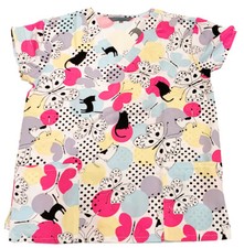 Womens Microfiber Medical Scrub Tops Yellow Blue Pink Purple Dot Butterfly Cat L
