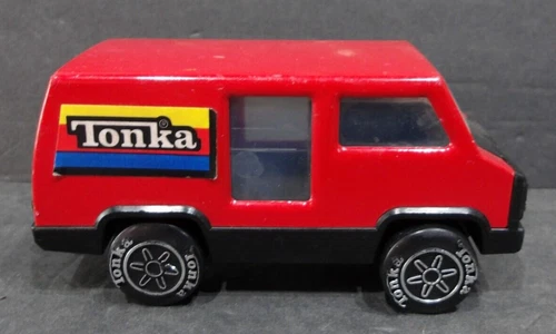 Vintage Tonka Red Van 1979 Metal & Plastic Toy Large Side Windows 5" Long