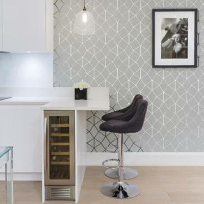 Geometric trellis triangles lines Textured wallpaper gray white silver metallic 
