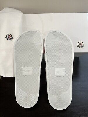 New Moncler Basile Striped Slide Sandals White Men's 9 (42 New Moncler Basile Striped Slide Sandals White Men's 9 (42