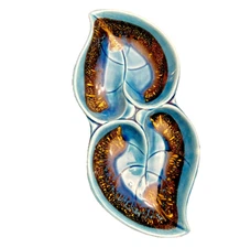 SANTA ANITA WARE - R -151 CALIFORNIA POTTERY LEAF DIVIDED BOWL – Blue Tone