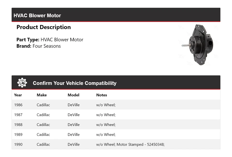 Motor soplador de climatización para Cadillac DeVille 1986-1990 4 estaciones 1987 1988 1989 Foto 2 de 4