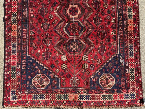 5x8 ANTIQUE ORIENTAL RUG HAND-KNOTTED VINTAGE RED BLUE HANDMADE geometric heriz - Picture 13 of 17